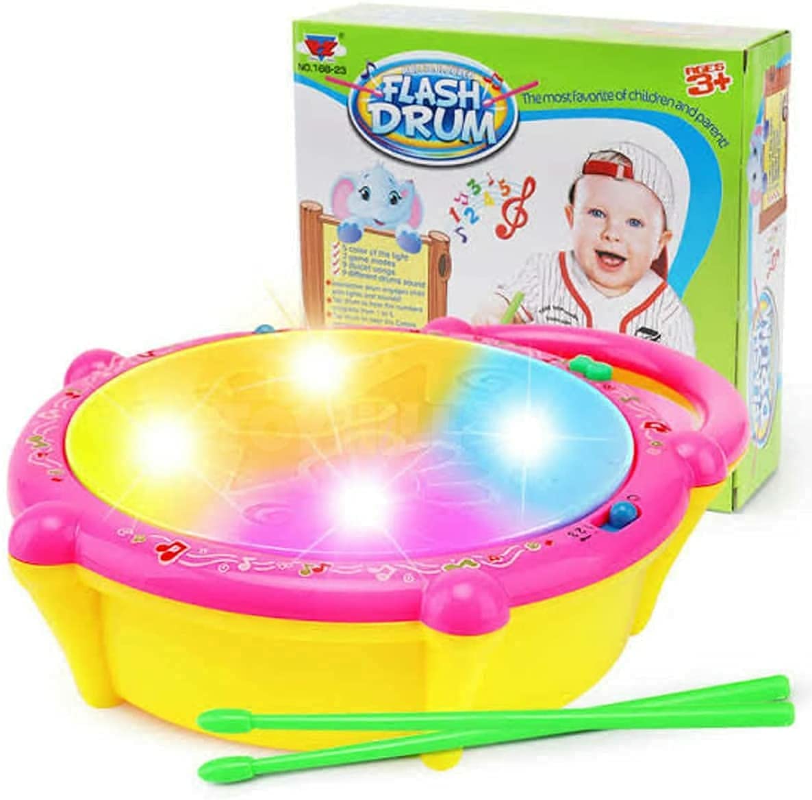 Flash Drum with 3D Multi Colour Light and Music for Kids