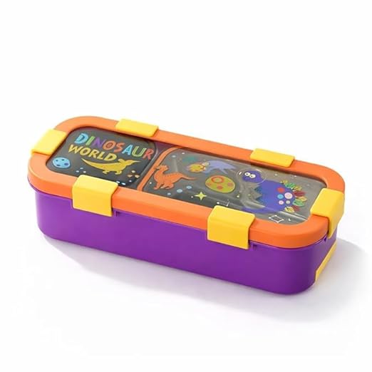 Stainless Steel Kids Lunch Box 2 Compartment 600 ml Purple Astronaut Cartoon Design Tiffin Box