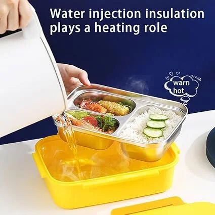 Kids Bento Lunch Box, 316 Stainless Steel, 3-Compartment, Insulated Yellow Duck Design