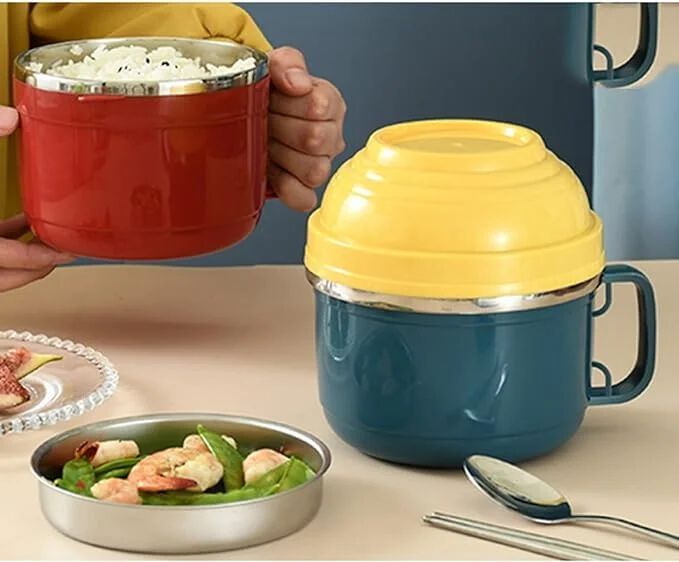 Double Layer Stainless Steel Noodle & Soup Bowl with lid and Handle