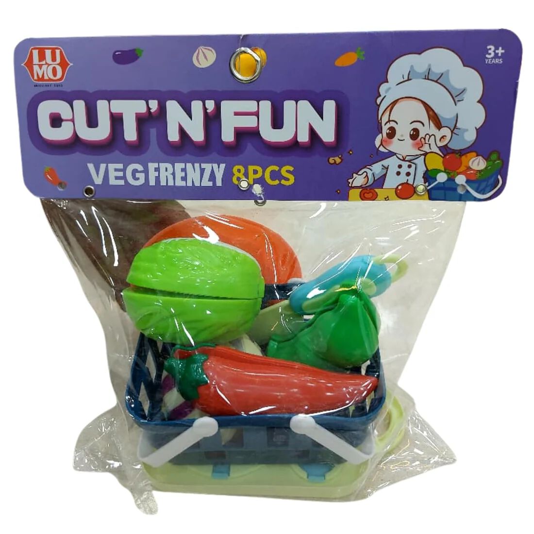 Vegetable Cutting Set for Kids , 8PCS Vegetable with Basket, Knife, Plate & Chopping Board Toys