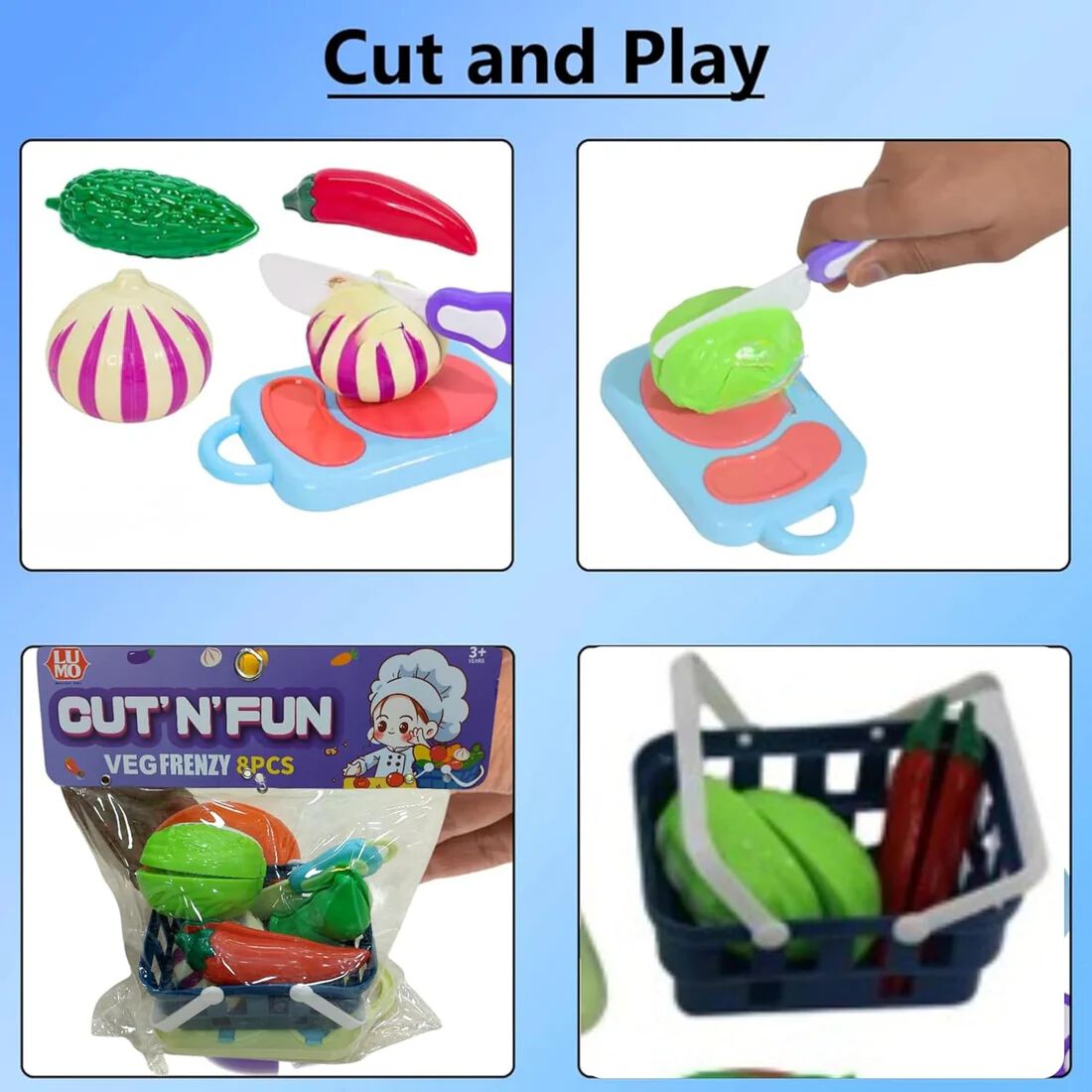 Vegetable Cutting Set for Kids , 8PCS Vegetable with Basket, Knife, Plate & Chopping Board Toys