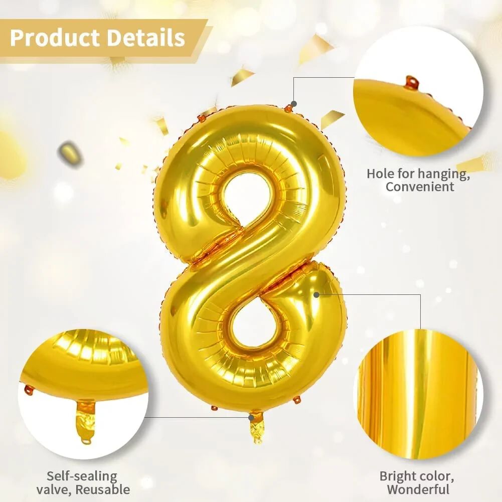 (10pcs) Number 8 Foil Golden Balloon