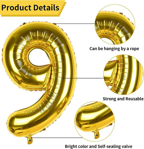 ( 10 pcs) Number 9 Foil Golden Balloon