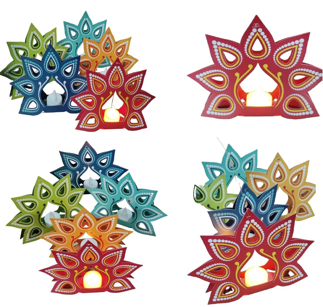 {Pack of 10} Hanging Festive Mystic Multicolor Printed Paper Lanterns for Home/Office