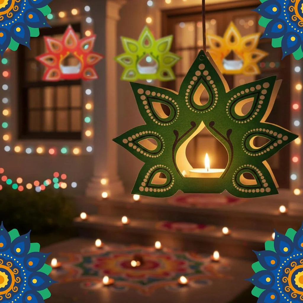 {Pack of 10} Hanging Festive Mystic Multicolor Printed Paper Lanterns for Home/Office