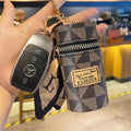 Mini Lipstick Pouch with Key Ring - Brown Small Zipper Bag