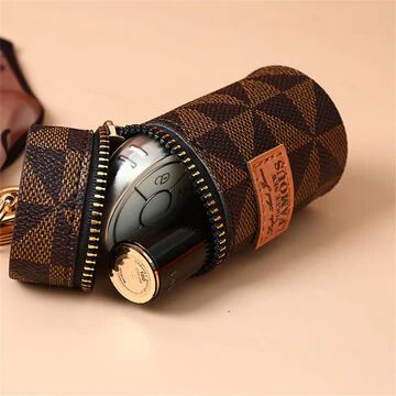 Mini Lipstick Pouch with Key Ring - Brown Small Zipper Bag