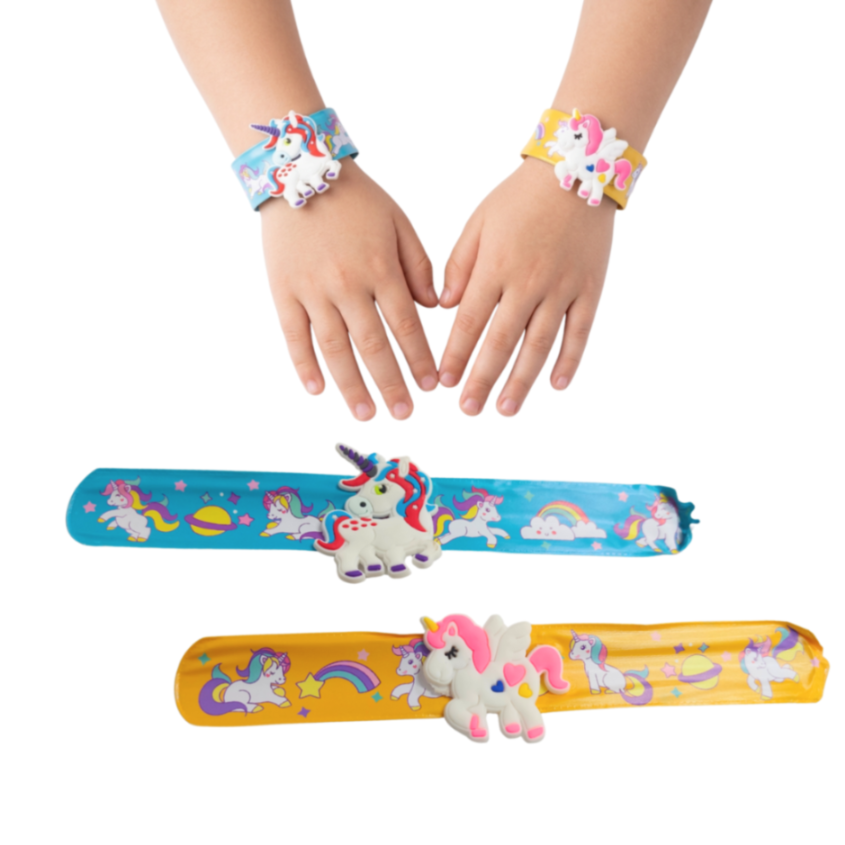 {Pack of 12} Unicorn Slap Bracelets for Kids, Cartoon Theme Friendship Wristbands for Girls