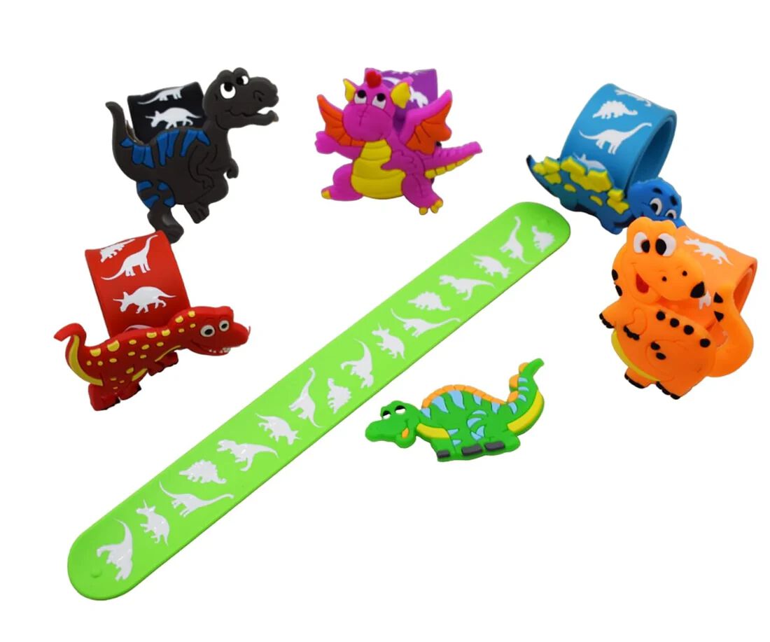 {Pack of 12} Dino Theme Cartoon Slap Band Bracelets Silicone Wristbands Party Supplies Kids {Random Color}