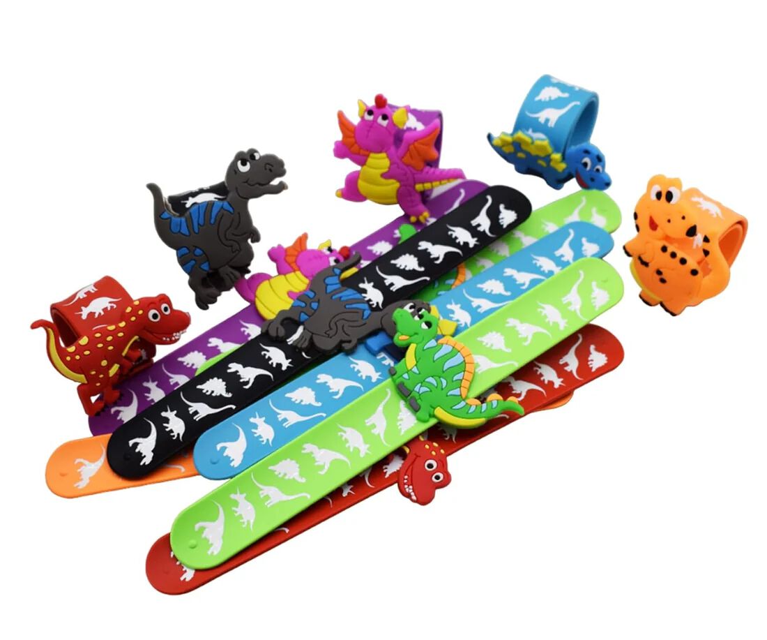 {Pack of 12} Dino Theme Cartoon Slap Band Bracelets Silicone Wristbands Party Supplies Kids {Random Color}