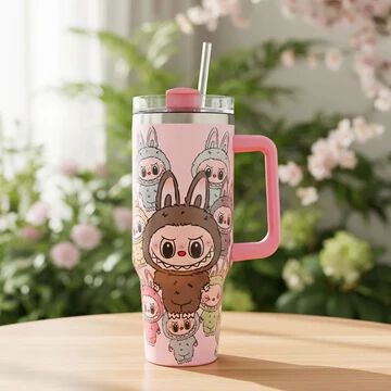 Stainless Steel Labubu Tumbler with Handle lid and Straw