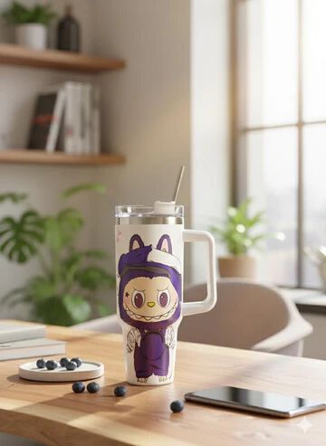Stainless Steel Labubu Tumbler with Handle lid and Straw