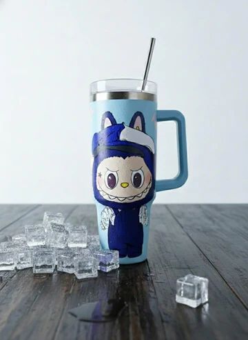 Stainless Steel Labubu Tumbler with Handle lid and Straw
