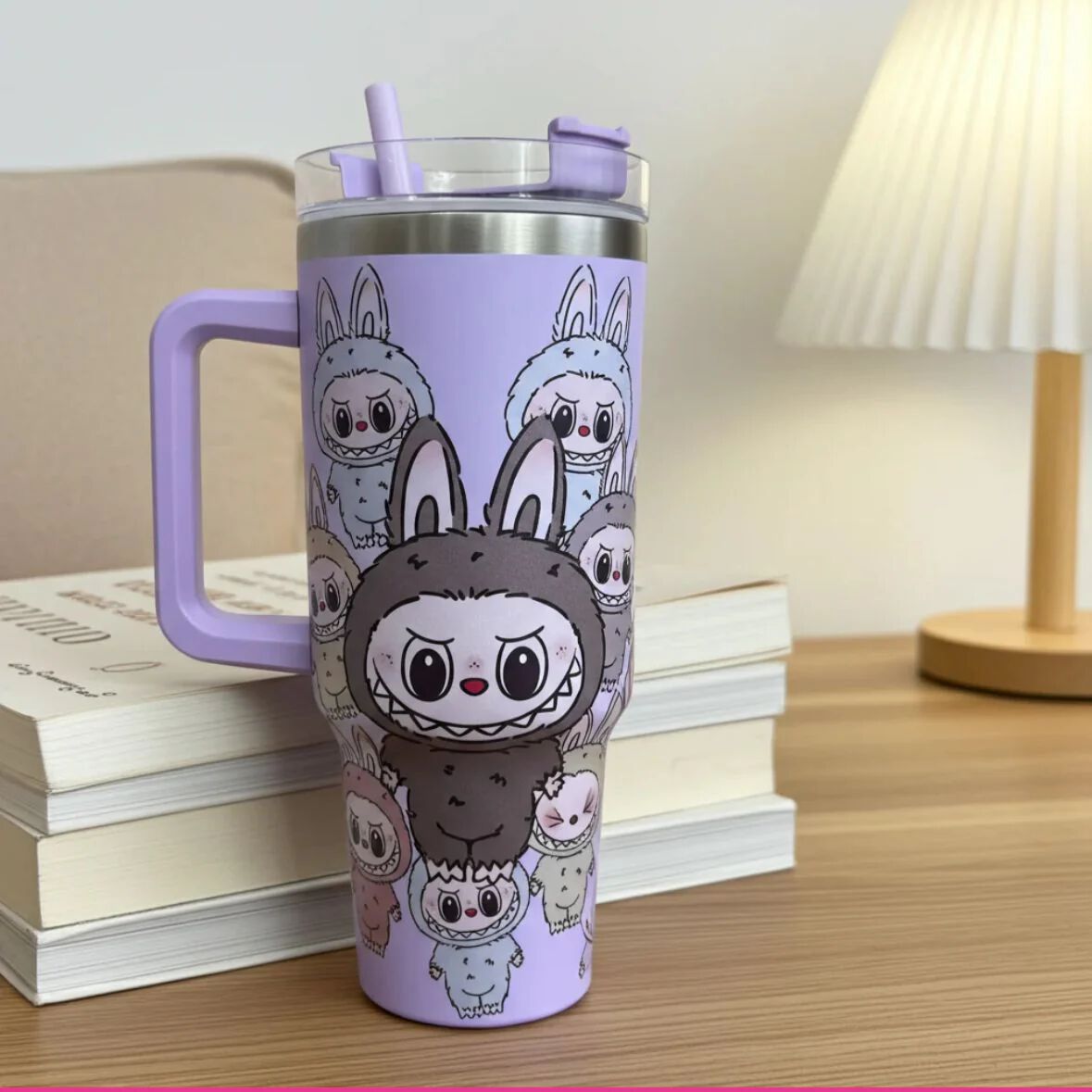 Stainless Steel Labubu Tumbler with Handle lid and Straw