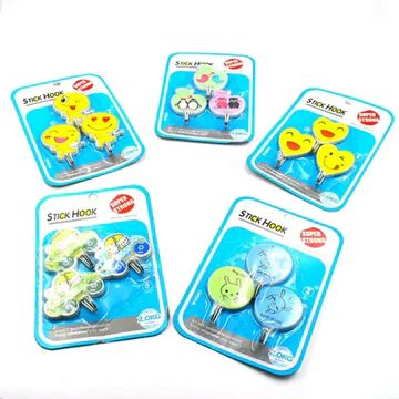 (12 pkts) Self-Adhesive Wall Hooks, Cartoon Theme 3 x 12 pkts =36 hooks