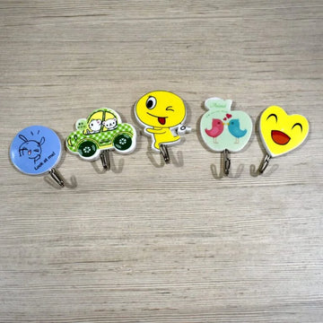 (12 pkts) Self-Adhesive Wall Hooks, Cartoon Theme 3 x 12 pkts =36 hooks