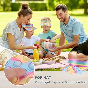 Pop Hat Fidget Toys, Pop Silicone Rainbow Sun Hat Sensory Pop Stress Toys