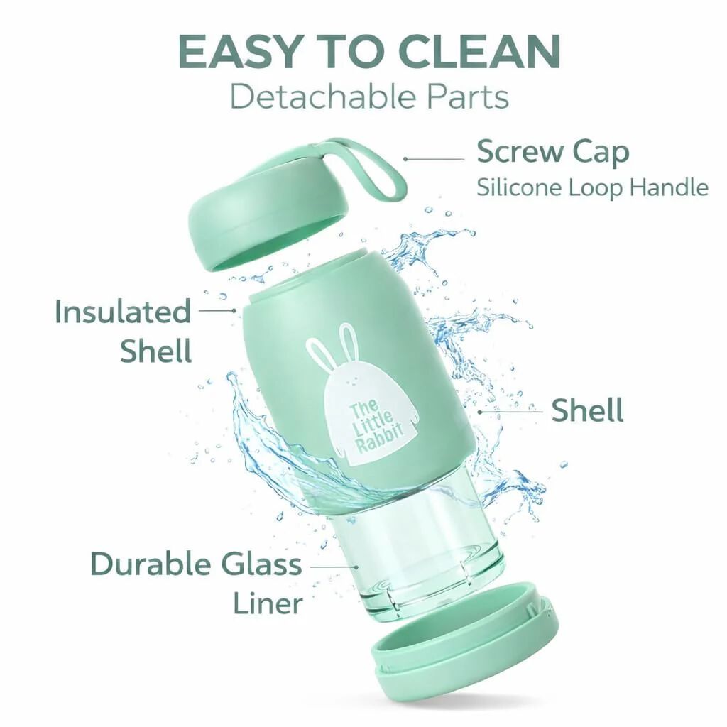 {330ml} Little Print Glass Water Bottle – Leak-Proof, BPA-Free, Food-Grade Silicone