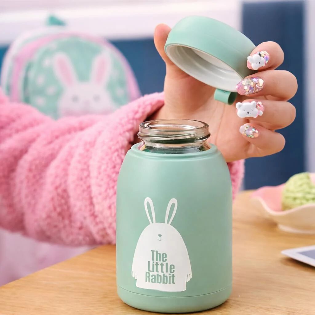 {330ml} Little Print Glass Water Bottle – Leak-Proof, BPA-Free, Food-Grade Silicone