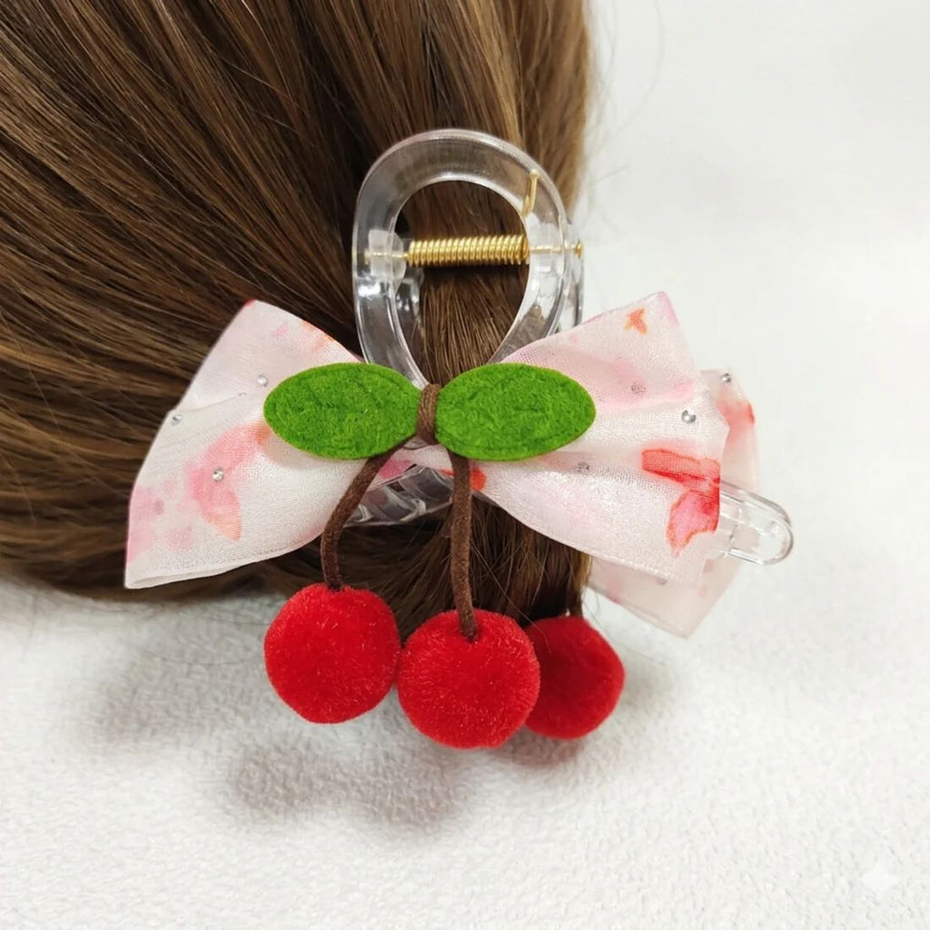 Style Hair Clutcher with Cherry Pom Poms, Girls Hair Accessory {Random Color}