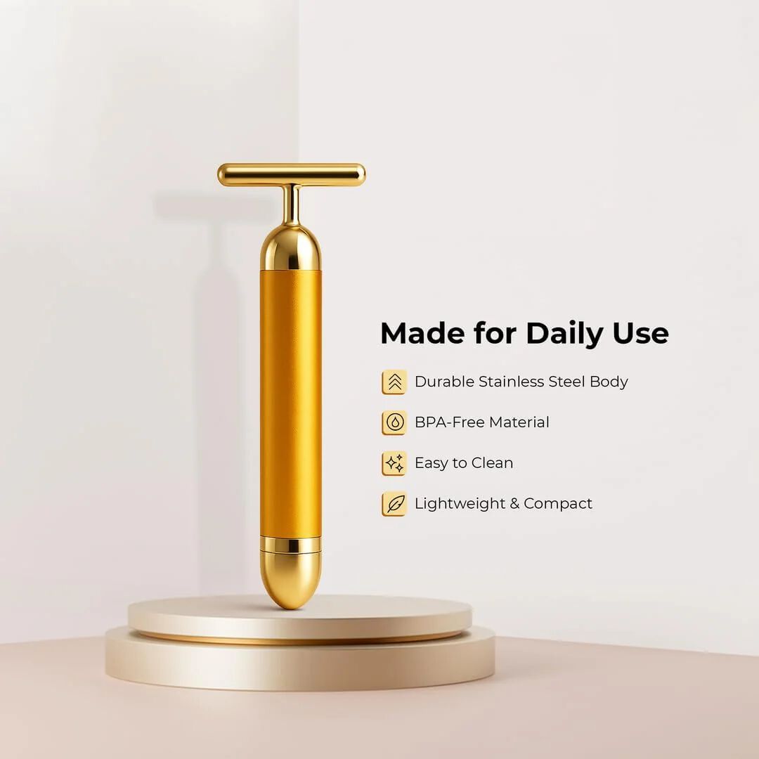 24K Gold Energy Beauty Bar Electric Facial Massager Vibration Face Roller Skin Tightening Anti Aging Tool, Wrinkle Remover for Face Neck Jawline
