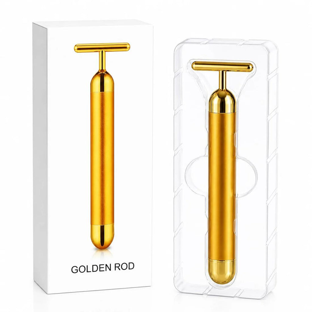 24K Gold Energy Beauty Bar Electric Facial Massager Vibration Face Roller Skin Tightening Anti Aging Tool, Wrinkle Remover for Face Neck Jawline