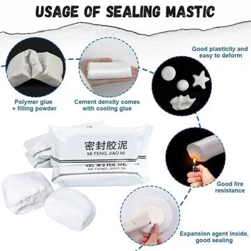 Waterproof Sealant Clay, Sealing Glue for Leaks, Air Tight, White Sewer Mending, Cracks, Gaps & Voids Around Windows