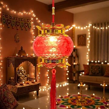 Red Lantern Wedding Handheld Lantern with Tassel Light Up Projection Lantern Decorative Party Lantern