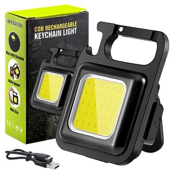 Rechargeable LED Keychain Light, USB Charging, Black
