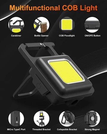 Rechargeable LED Keychain Light, USB Charging, Black