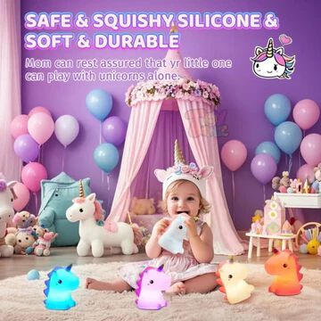 Unicorn Night Light for Kids – 7 Color Changing Rechargeable Silicone Led Lamp, Tap Control Touch Sensor