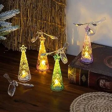 Handicraft LED Bird Tree Lamp – Christmas Tree Shaped Light with Spinning Bird Topper – Warm White LED Holiday Decoration