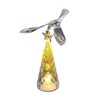Handicraft LED Bird Tree Lamp – Christmas Tree Shaped Light with Spinning Bird Topper – Warm White LED Holiday Decoration