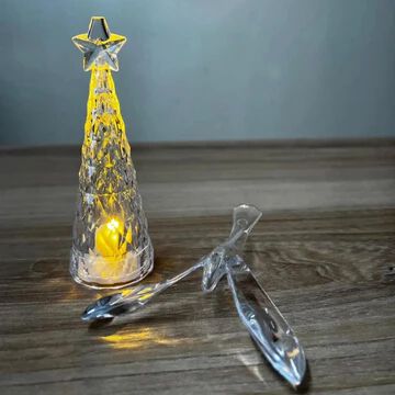 Handicraft LED Bird Tree Lamp – Christmas Tree Shaped Light with Spinning Bird Topper – Warm White LED Holiday Decoration