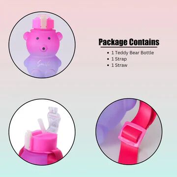 Plastic Teddy Bear Water Bottle for Kids, Push Button Water Bottle with Straw, Sipper Bottle for Kids (800 ml)
