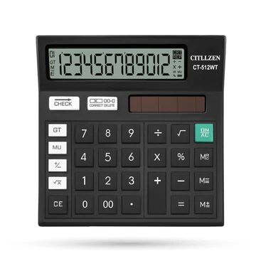 Desktop Calculator, 12-Digit LCD Display, Black, Solar and Battery Powered, Basic Office Calculator