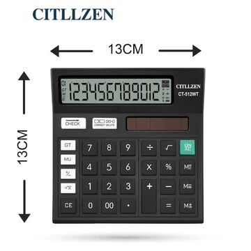 Desktop Calculator, 12-Digit LCD Display, Black, Solar and Battery Powered, Basic Office Calculator