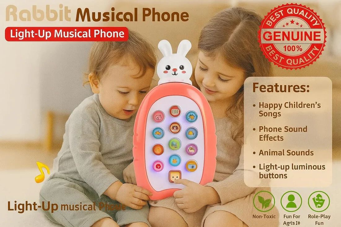 Animal Musical Phone Toy with Light-Up Keys, Sound Effects, Children’s Songs, Multiple Animal Designs