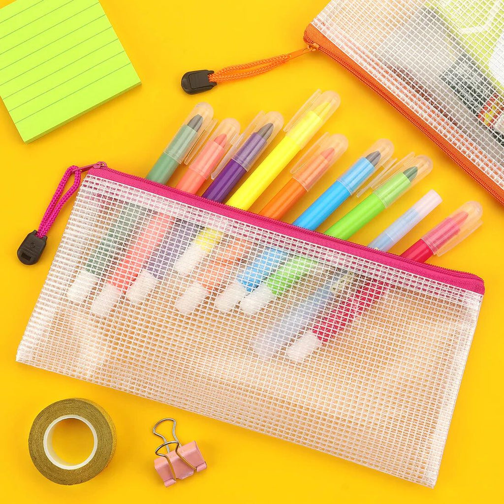 {12 Pack} Mesh Zipper Pouch Document Waterproof Zip File Bags Plastic Zipper Pouch