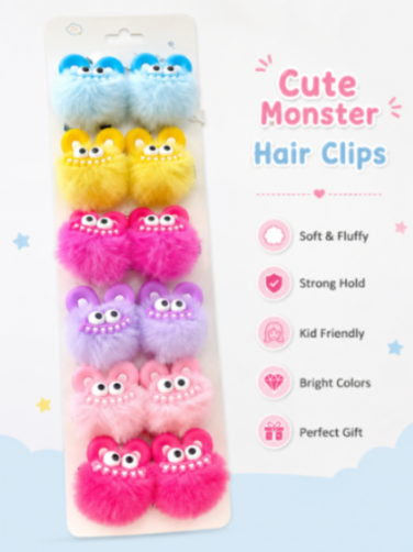 Labubu Big Eyes Cute Ears Fur Ball Hairpins Sweet Girl Side Hair Clip Hair Accessories for Women