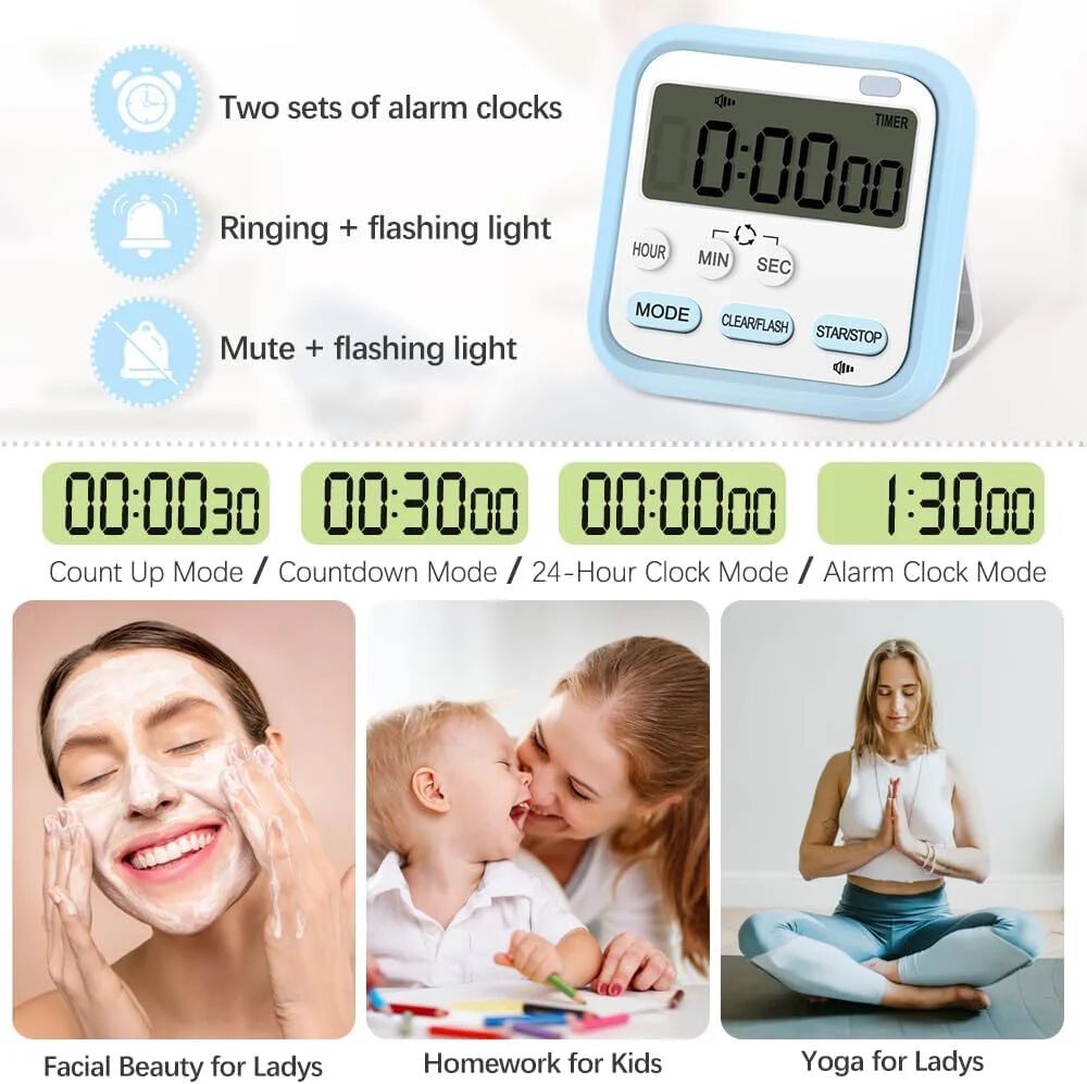 Digital Stopwatch Timer with Large LCD Screen 24hr Digital Display Magnetic Retractable Stand Loud Alarm for Sports, Studying, Cooking