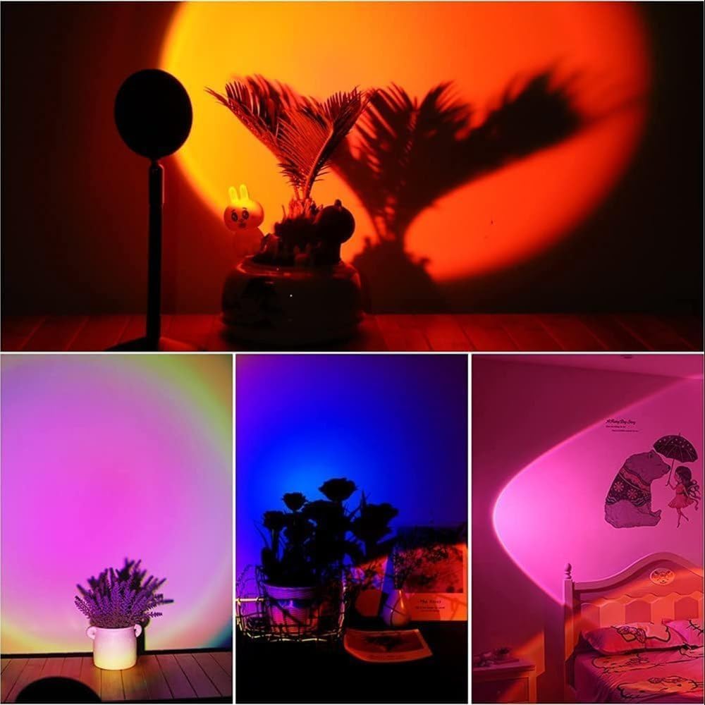 16-Color Sunset Projection Lamp with Remote & USB | 360° Rotating LED Light for Ambiance, Selfies, Parties & Home Décor