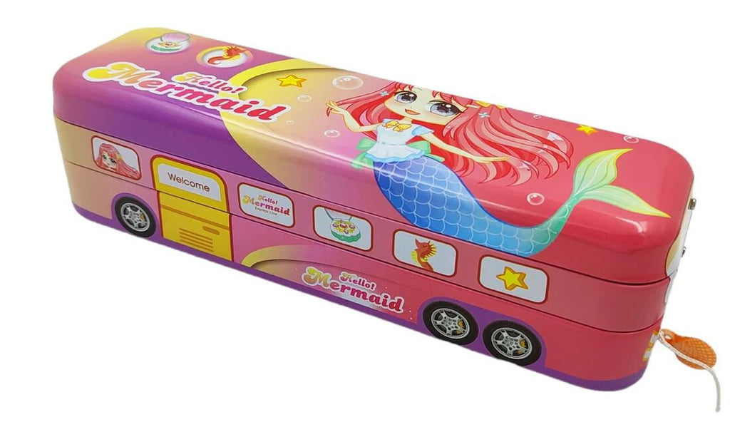 Random Design School Bus Metal Pencil Box for Kids