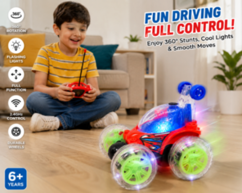 360° Stunt Remote Control Car for Kids | Double-Sided Flip RC Car with LED Lights & Music | High-Speed Racing Toy for Boys & Girls