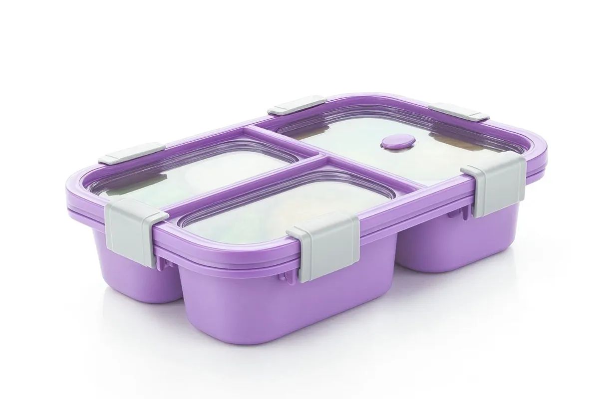 3 Compartment Transparent Lid Tiffin Lunch Box | Silicone Seal Ring