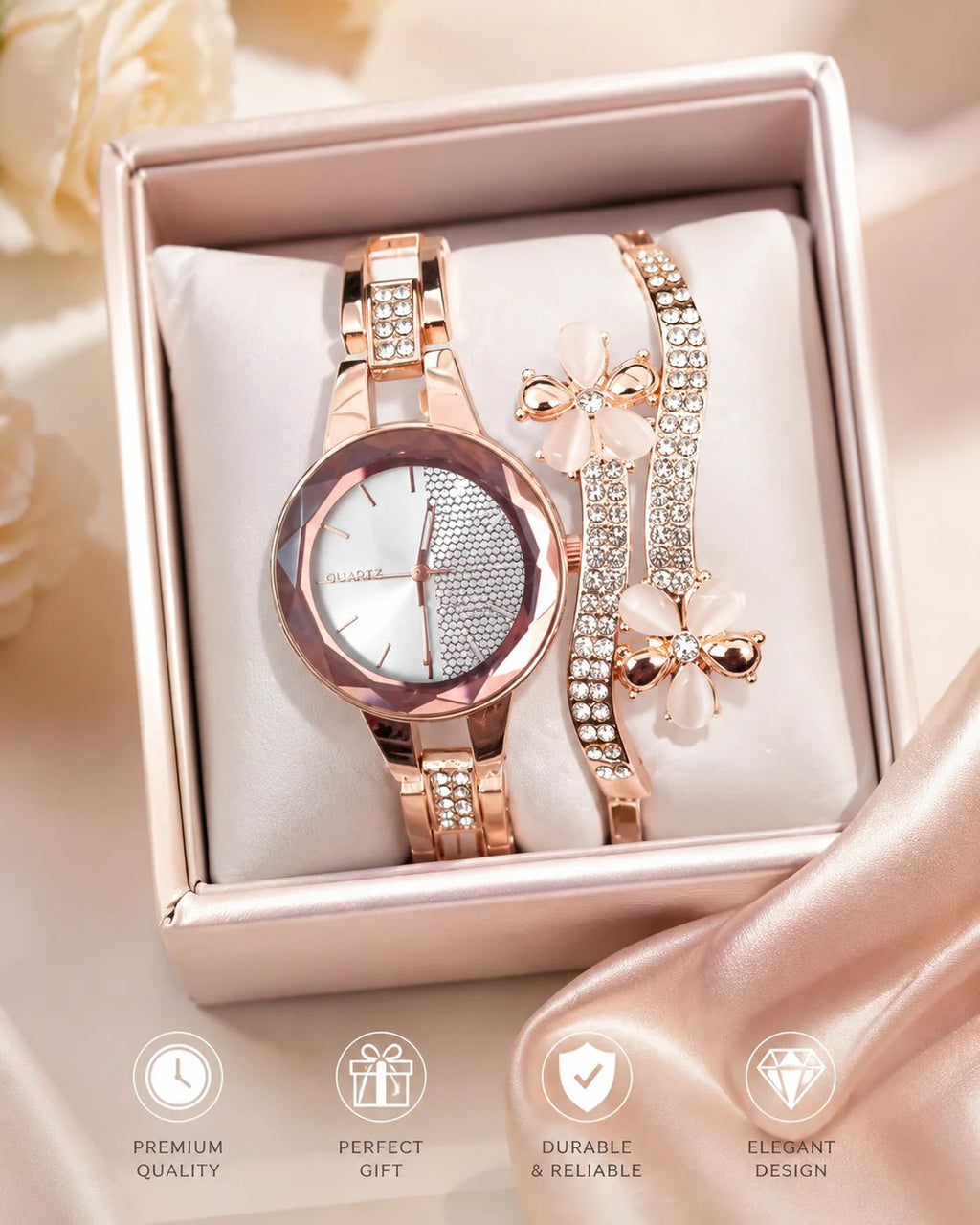 Stylish Watch And Bracelet  For Girl beautiful Girt for Women {Random Design}