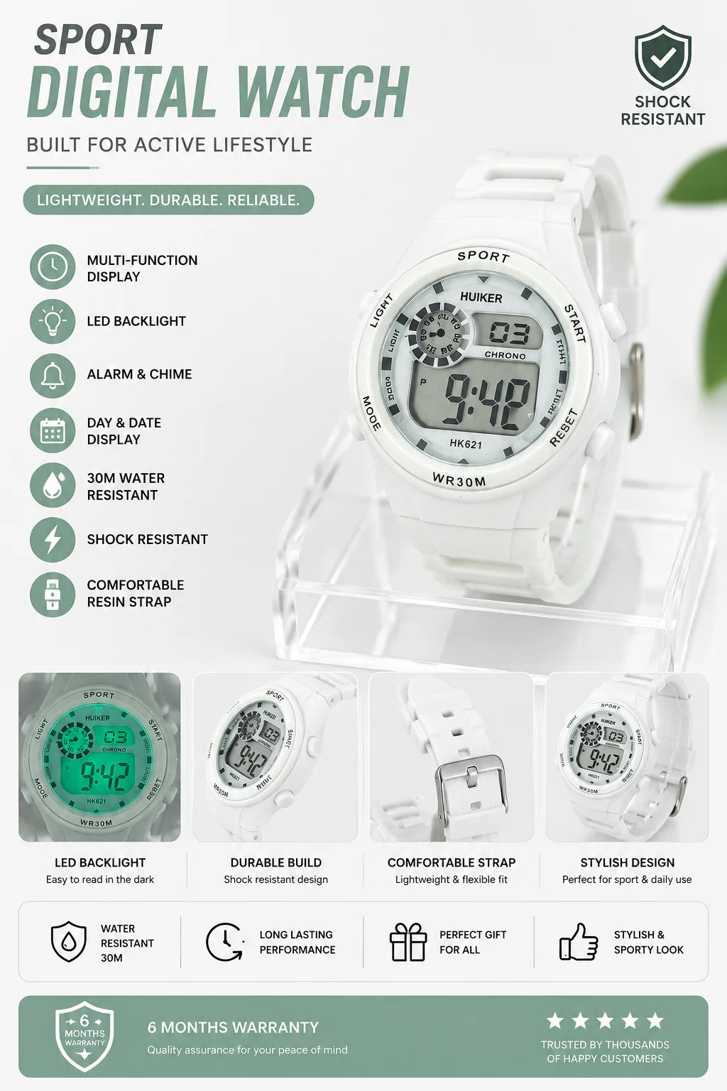 Digital Dial Alarm with Sound Waterproof Light Kids Watch for Boys & Girls {Random Design}