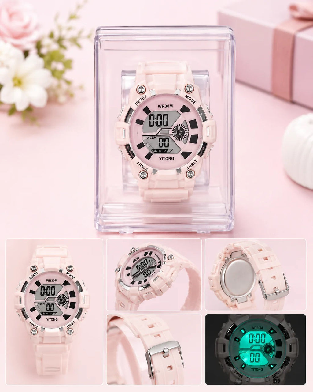 Digital Dial Alarm with Sound Waterproof Light Kids Watch for Boys & Girls {Random Design}