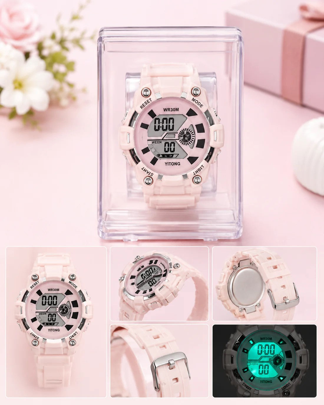 Digital Dial Alarm with Sound Waterproof Light Kids Watch for Boys & Girls {Random Design}